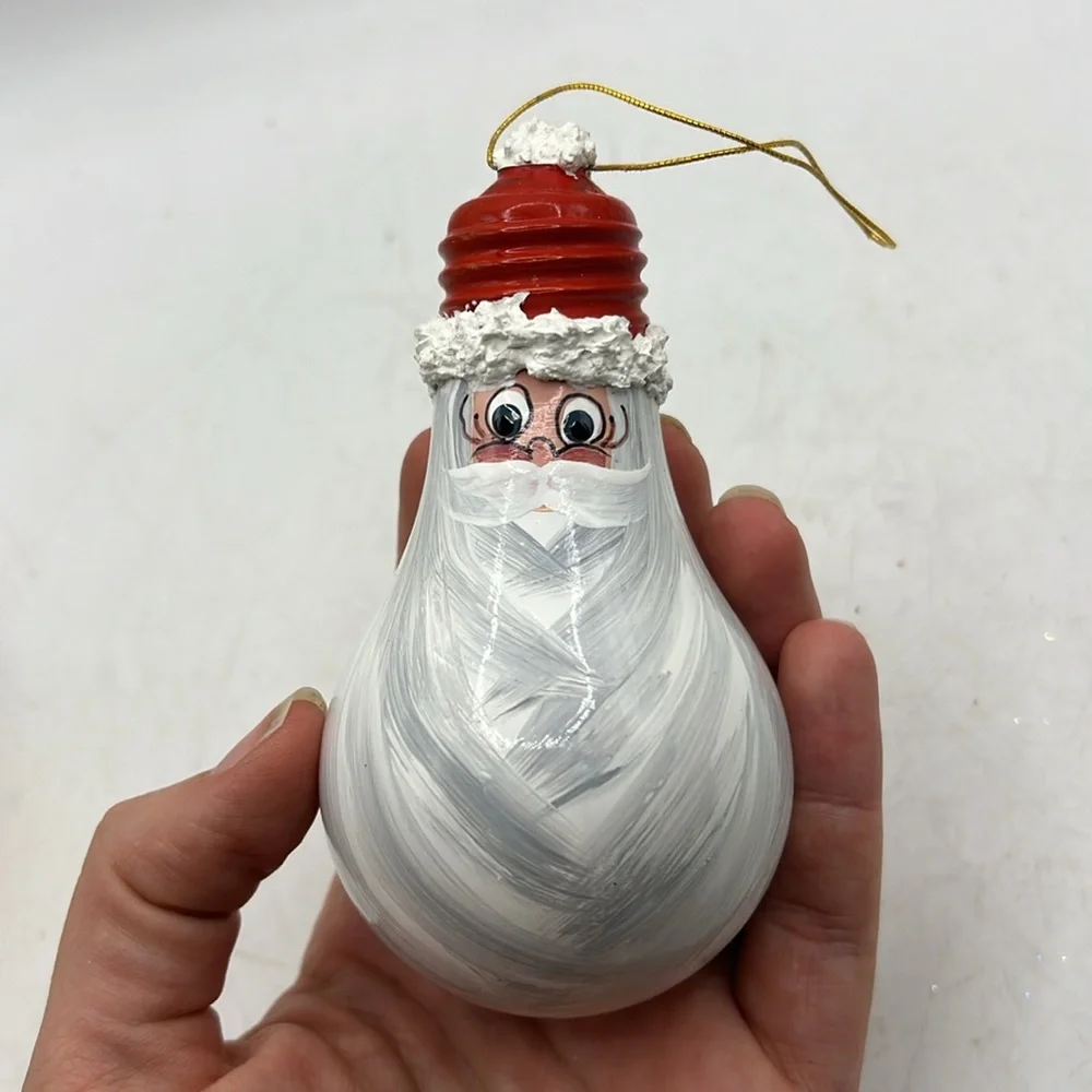 Vintage Handpainted Light Bulb Christmas Ornaments Santa Reindeer Collectible